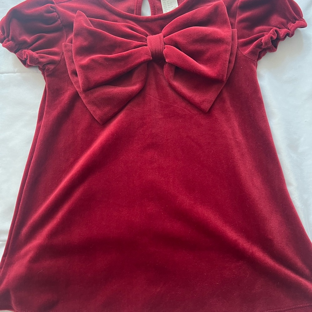 Kids Red Velvet Bow Top